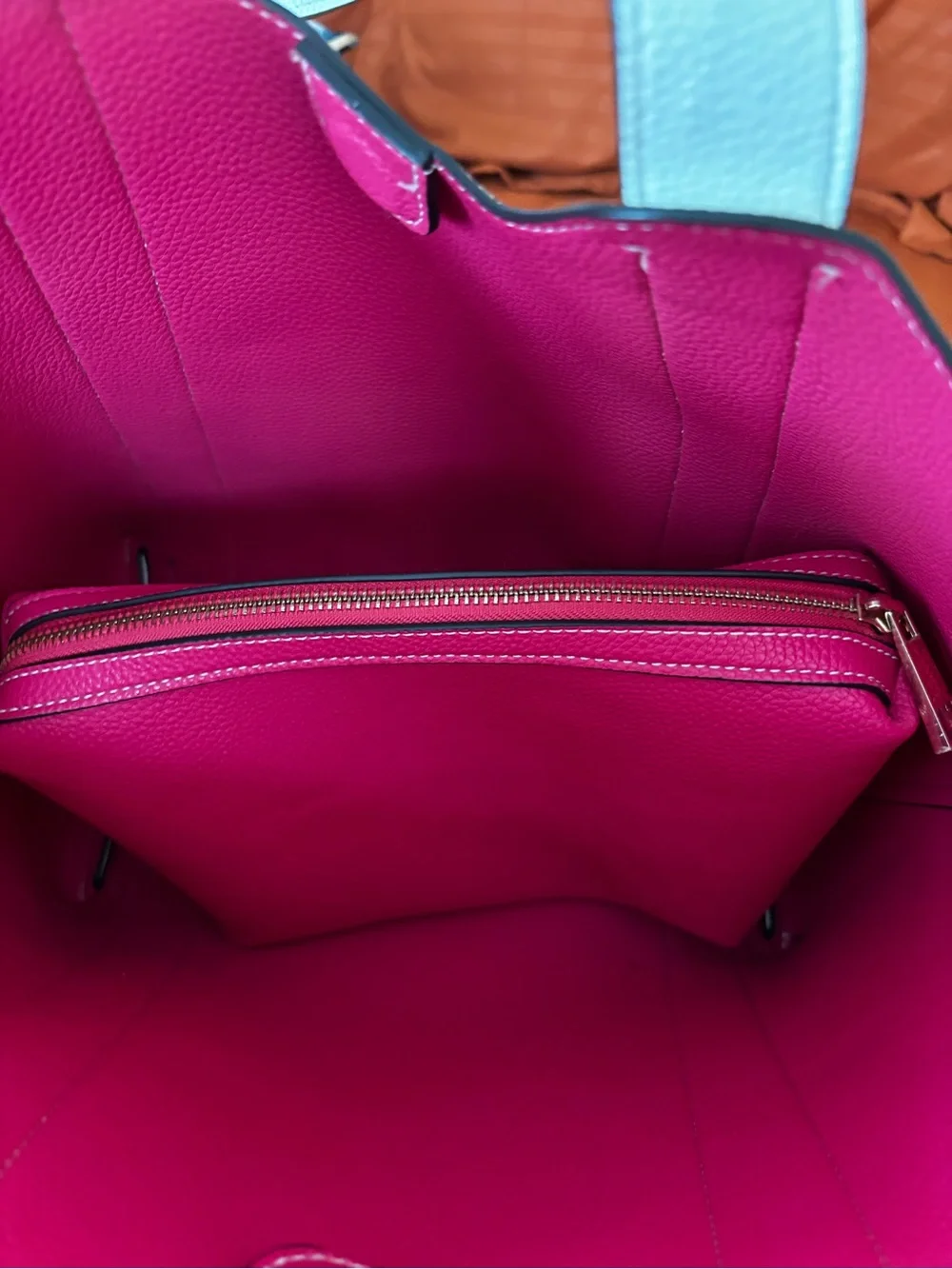 Aldo White Tote with Pink Trim and Charm
